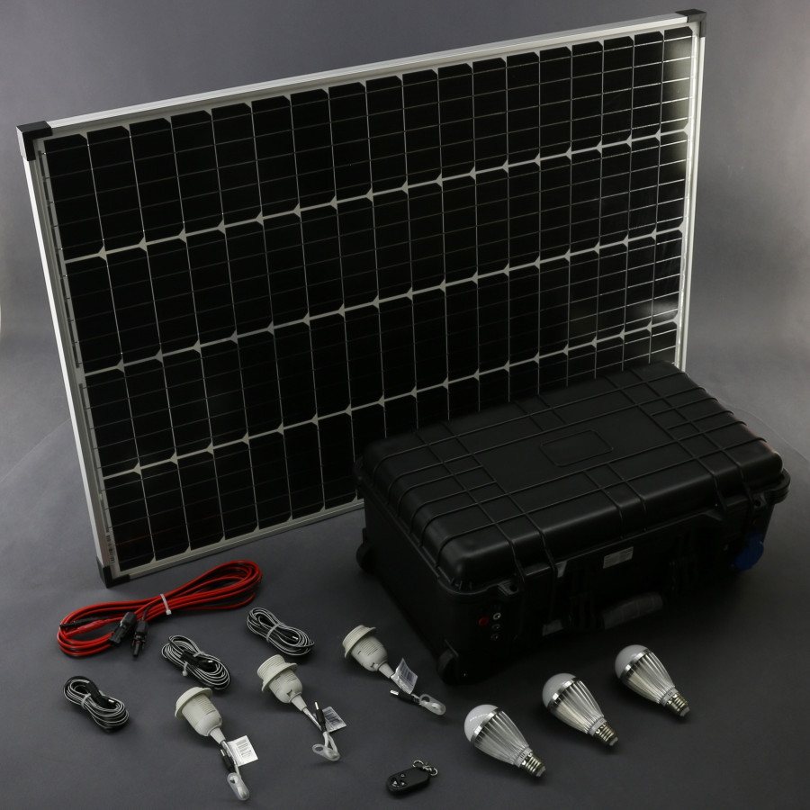 SO208 - solární systém 100 W s aku, 230 V a 12 V a USB a LED, přenosný