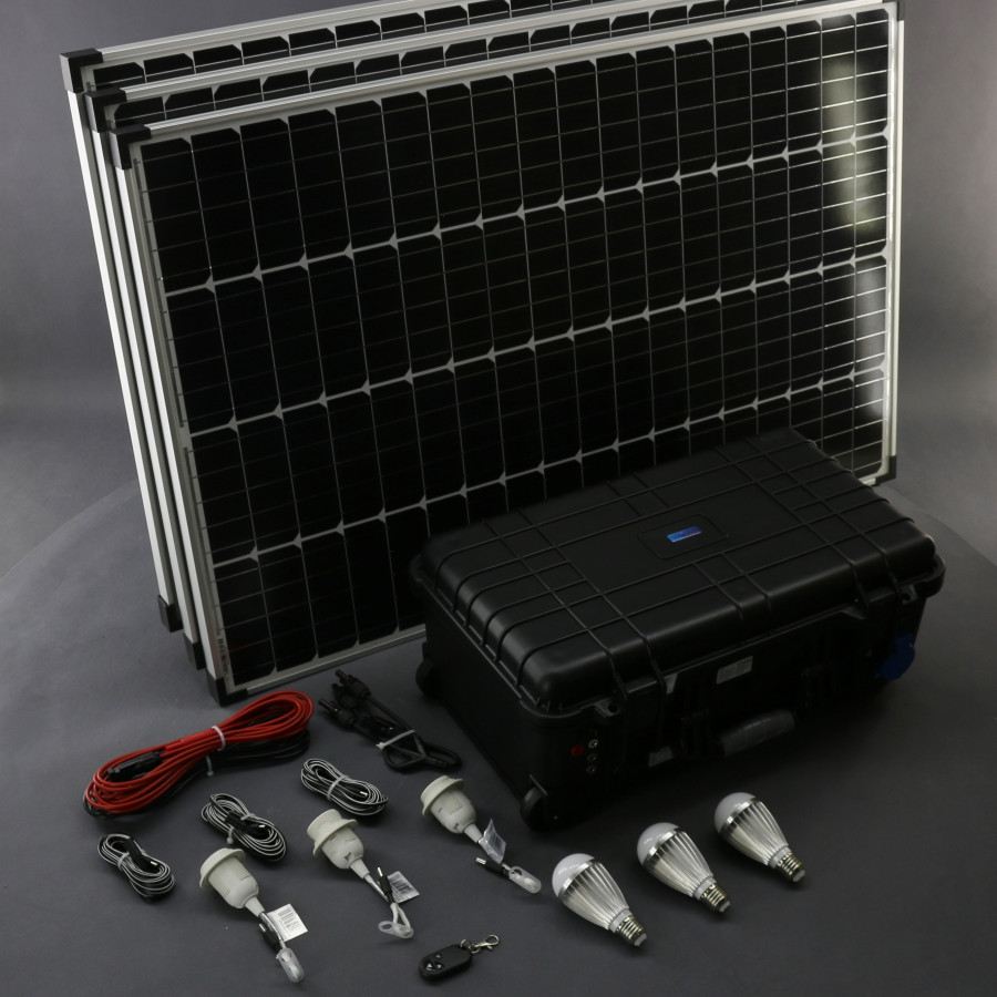 SO212 - solární systém 300 W s aku, 230 V a 12 V a USB a LED, přenosný