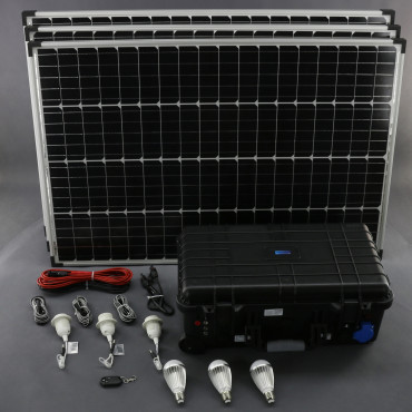 SO212 - solární systém 300 W s aku, 230 V a 12 V a USB a LED, přenosný