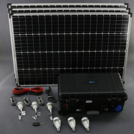 SO212 - solární systém 300 W s aku, 230 V a 12 V a USB a LED, přenosný