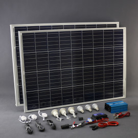 SO124 - solární systém 200 W, ostrovní, 230 V a 12 V a USB a LED