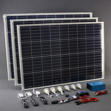 SO126 - solární systém 300 W, ostrovní, 230 V a 12 V a USB a LED