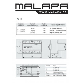schéma zapojení 3f analogového elektroměru na DIN lištu EL20