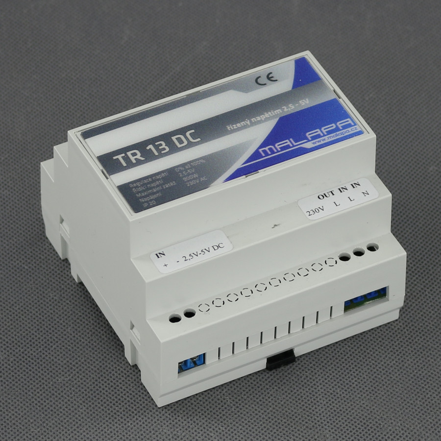 TR13 DC - regulátor napětí 230 V, 900 W, triakový, 2,5-5 V DC, DIN