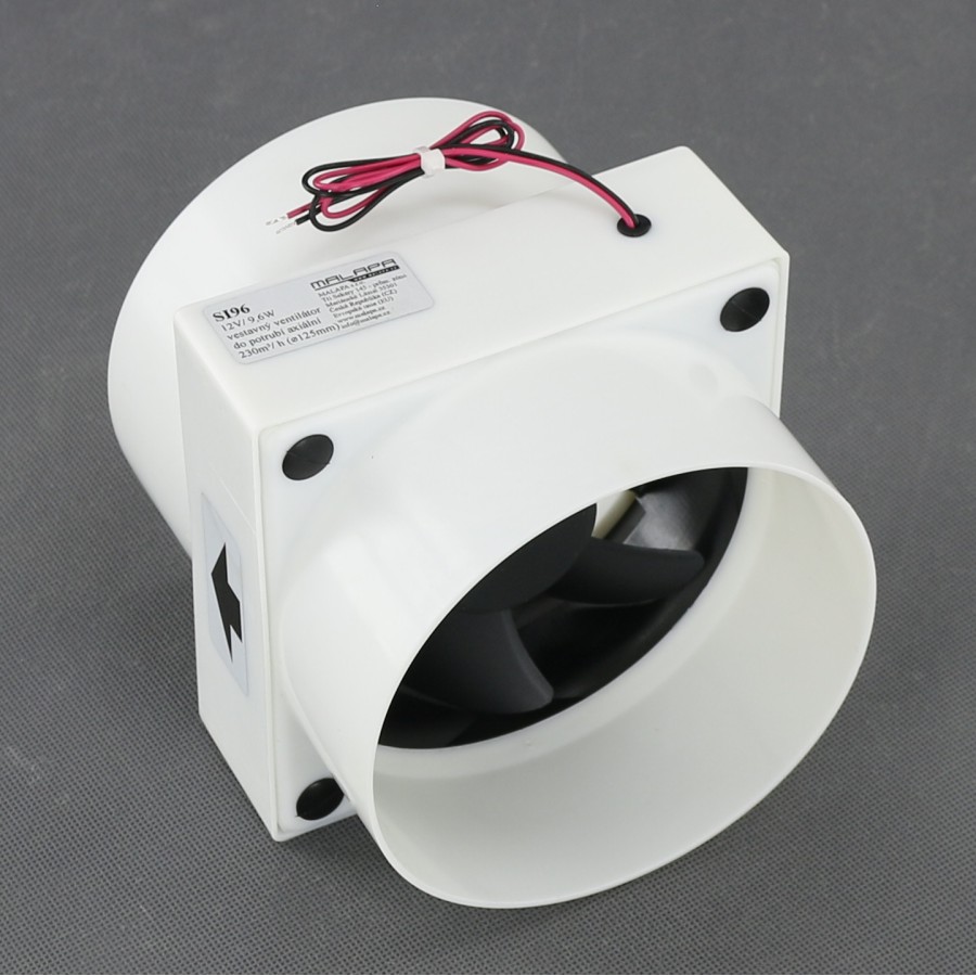 SI96 - vestavný potrubní ventilátor průměr 125 mm, 12 V, 230 m3/h