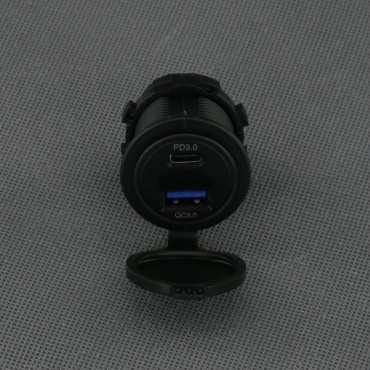 SI856 - USB-A QC3.0 a USB-C PD nabíječka a voltmetr, IP65, panelová