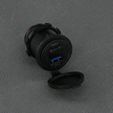 SI856 - USB-A QC3.0 a USB-C PD nabíječka a voltmetr, IP65, panelová