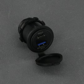 SI856 - USB-A QC3.0 a USB-C PD nabíječka a voltmetr, IP65, panelová