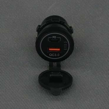 SI858 - USB-A QC3.0 a USB-C PD nabíječka a vypínač, IP65, panelová