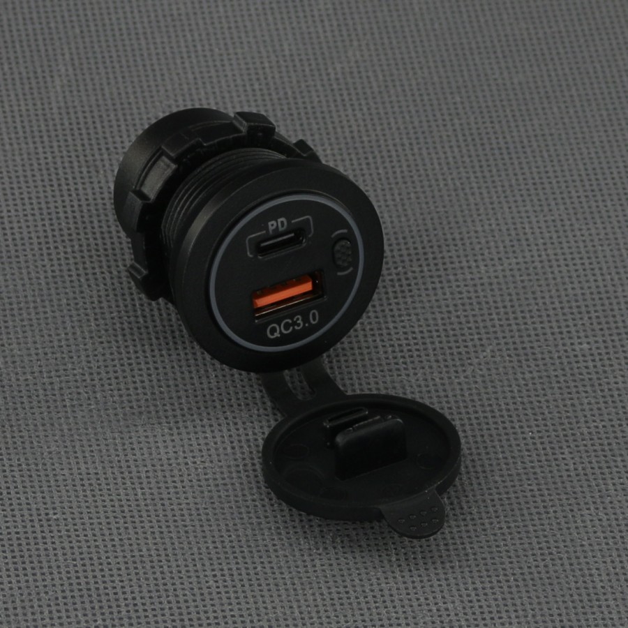 SI858 - USB-A QC3.0 a USB-C PD nabíječka a vypínač, IP65, panelová