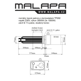 rozměry topné patrony s termostatem TF202