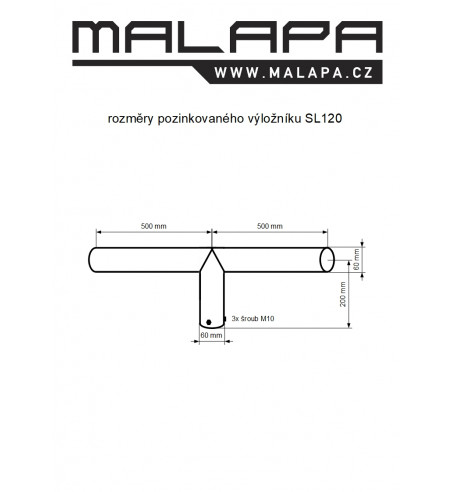 SL120 - výložník dvojramenný 2x 0,5 m, pozink, průměr 60 mm