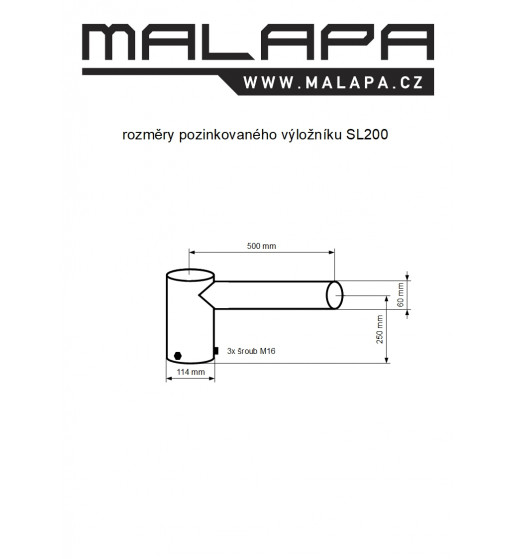SL200 - výložník jednoramenný 0,5 m, pozink, průměr 114 mm