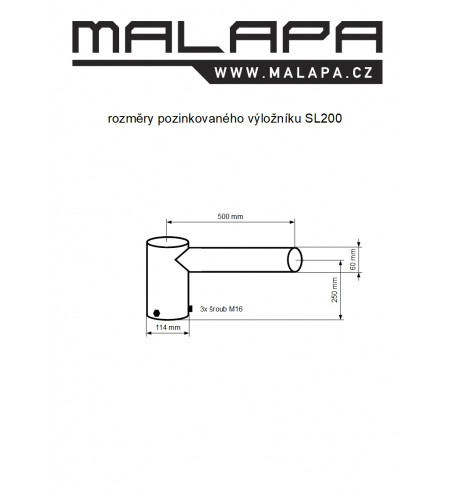 SL200 - výložník jednoramenný 0,5 m, pozink, průměr 114 mm