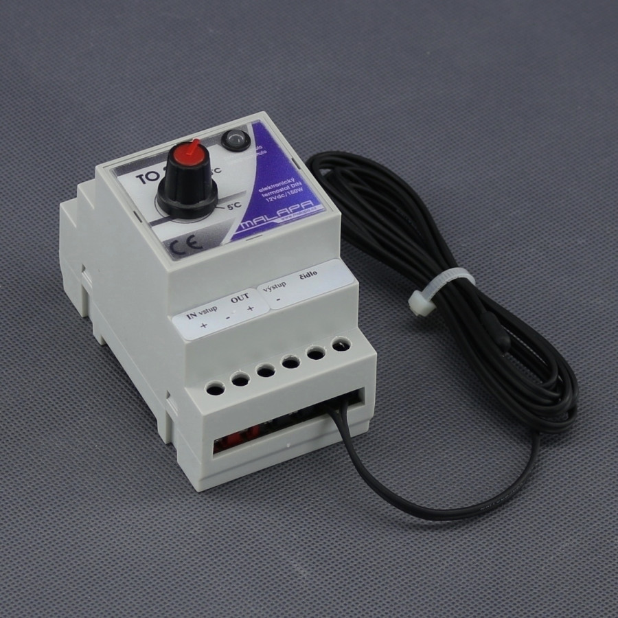 TO20 - termostat pro topení 12 V, 120 W, NC, na DIN lištu
